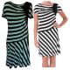 Eci Ruched Striped A-Line Short Sleeve Asymmetrical Boat Neckline Dress