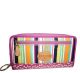Fossil Keyper Zip Around Bright Stripe Purple Clutch Wallet 