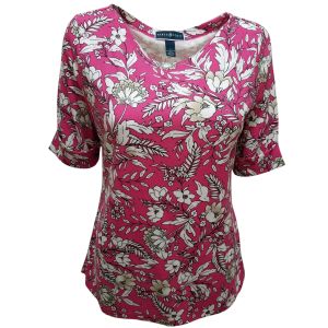 Karen Scott Elbow-Sleeve Floral-Print Boat-Neck Top Shirt Pink Large front from Affordable Designer Brands