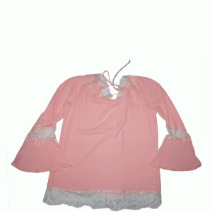 NY Collection Women Lace-Trim Peasant Long Sleeve Blouse Top Large Blossom Pink Affordable Designer Brands