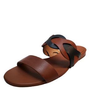 Ralph Lauren Womens Casual Shoes Edyth Leather Sandals Black Deep Saddle Tan 6.5M from Affordable Designer Brands