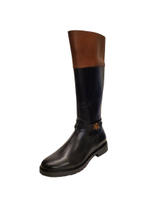 Polo Ralph Lauren Womens Everly Leather Zipper Riding Boots 10B Black Saddle Tan from Affordable Designer Brands