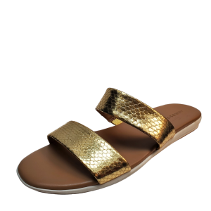 Aerosoles Womens Shoes Clovis Slip On Double Strap Flat Sandals 7.5M Gold Snake from Affordable Designer Brands
