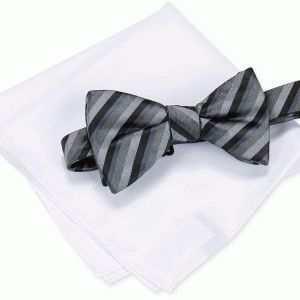 Alfani Mens Walsh Stripe Bow Tie Pocket Square Black Stripe One Size Affordable Designer Brands