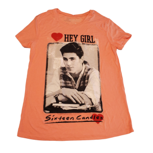 Sixteen Candles Juniors Hey Girl Graphic Cotton Pull On Tee Shirt Large Salmon Pink from Affordable Designer Brands