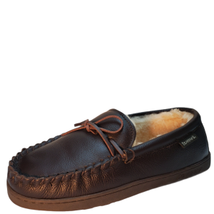 BEARPAW Mens Mach IV Slippers Leather Chocolate Brown  10 W from Affordable Designer Brands