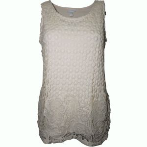 Charter Club Mixed Lace-Front Top Vintage Cream Small