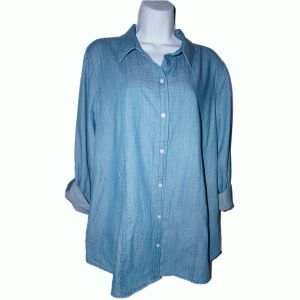 Charter Club Women Roll-Tab Dot-Print Button Down Long Sleeve Shirt Medium Indigo 16 Affordable Designer Brands