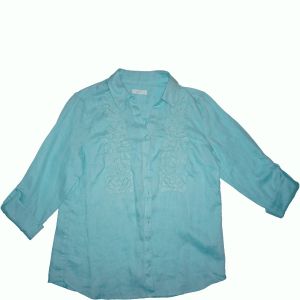 Charter Club Women Long Sleeve Linen Beaded Embroidered Shirt Mint Aqua Medium Affordable Designer Brands