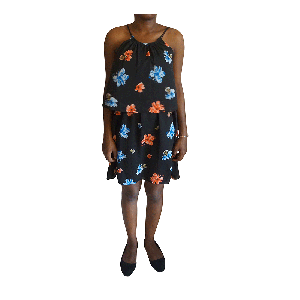 CeCe Floral-Print Popover Dress Rich Black