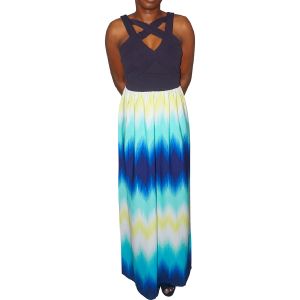 Crystal Doll Juniors Strappy Printed-Skirt Maxi Dress Lime Navy