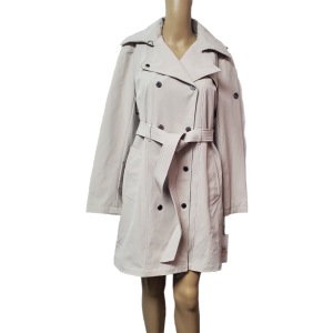 Calvin Klein Womens Hooded Double-Breasted Polyester Trench Coat Oyster Beige Small Affordable Designer Brands