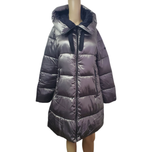 Calvin Klein Women's Hooded Stand Up Collar Polyester Filled  Zip-Front Puffer Coat Grey Medium from Affordable Designer Brands