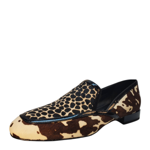 Donald Pliner Women's Rezza Smoking Giraffe Haircalf Loafer Flats Leather Bone Black 7M from Affordable Designer Brands