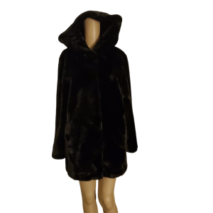 Dkny Womens Petite Hooded Faux-Fur Stand-Collar Coat Black Medium from Affordable Designer Brands