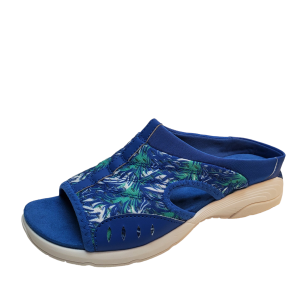 Easy Spirit Womens Traciee Cushioned Lightweight Slide Sandals 9M Blue Palm Print from Affordabledesignerbrands.com