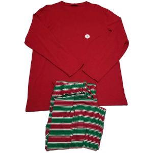 Family Pajamas Mens Holiday Mix-It Knit Pajama Set Red Green Stripe XLarge