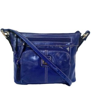 Giani Bernini Glazed Leather Promo Royal Blue Crossbody 
Handbag front Affordable Designer Brands 