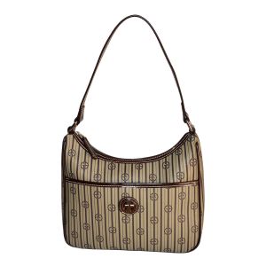 Giani Bernini Stripe Signature Small Khaki Brown Hobo Shoulder handbag front Affordable Designer Brands 