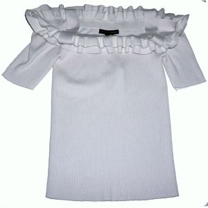 Olivia Grace Striped Ruffled Cold-Shoulder Sweater Bright White Medium Affordable Designer Brands