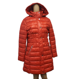 Guess Women High Shine Removable Hood Puffer Coat Red Large from Affordable Designer Brands