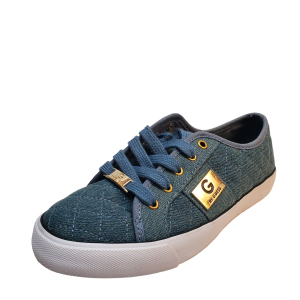 G By Guess Los Angeles Backer Lace-Up Sneakers Medium Blue Denim Fabric 6M Affordable Designer Brands