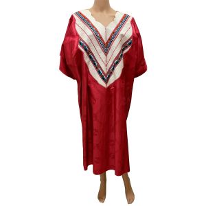 Hand Made In Africa Floor length Red dress with patchwork Design Neckline One Size Affordable Designer Brands