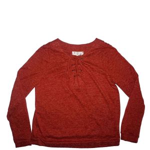 Hippie Rose Juniors Lace-Up Marled Knit Top Autumn Rust