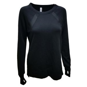 Ideology Mesh-Inset Step-Hem Knit Long Sleeves Pullover Top Sweater Black Small
