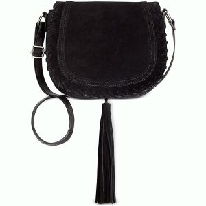 INC International Concepts Willow Saddle Tassel Handbag Black