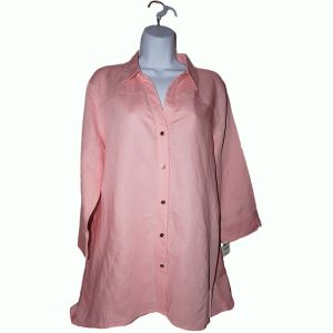 JM Collection Women Tunic Button Down Long Sleeve Shirt Bridge Hem Silver Pink Large Affordable Designer Brands