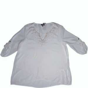 Jm Collection Embellished Asymmetrical Top Bright White Affordable Designer Brands