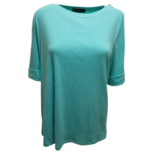 Karen Scott Elbow-Sleeve Zip-Shoulder Top Shirt Pacific Aqua Turquoise XLarge front from Affordable Designer Brands