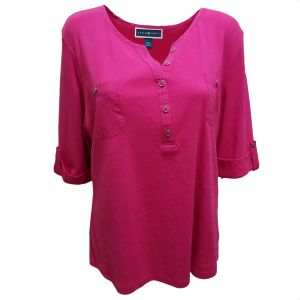 Karen Scott Half Botton Up T-shirt Wild Punch Pink XLarge front from Affordable designer Brands