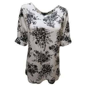 Karen Scott Elbow-Sleeve Printed Boatneck T-shirt White XLarge front from affordabledesignerbrands.com