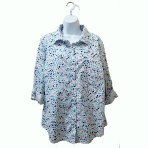 Karen Scott Women Cotton Printed Long Sleeve Button Down Shirt Large Bright White Combo  Affordable Designer Brands