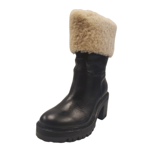 Marc Fisher Women Willoe Leather with Sheepskin Collar Boots Black Multicolor 10M from Affordable Designer Brands