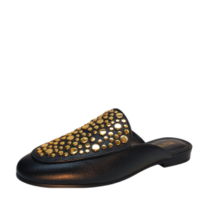 Michael Kors Women's Leather Mule Sandals Farrow Slip On Gold Studded Flats Shoes Black 6M from Affordable Designer Brands