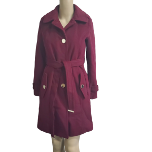 Michael Kors Women's Petite Single-Breasted Belted Wool Dark Brandy Red PXXS Affordable Designer Brands