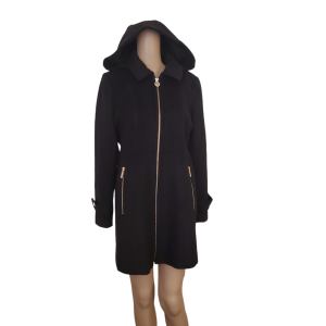 Michael Michael Kors Petite Hooded Wool Coat Zip Front Petite Large Black from Affordable Designer Brands
