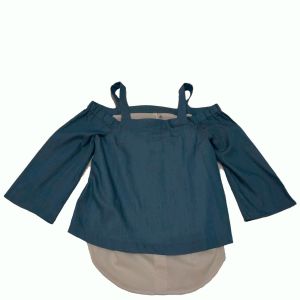 Ny Collection Chambray Layered-Look Cold-Shoulder Top Denim Xsmall