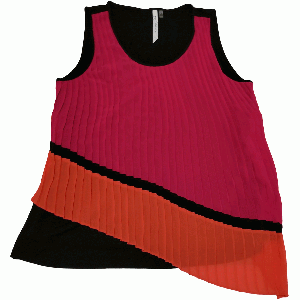 NY Collection Asymmetrical Mixed-Media Pleated Top Multicolor XLarge