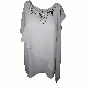 NY Collection Embellished Asymmetrical-Hem Top White Xsmall