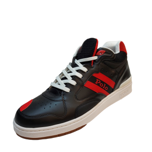 Polo Ralph Lauren Mens Athletic Shoe Court Mid Pro Leather Sneakers 11.5D Black Red from Affordable Designer Brands