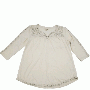 Style Co Embroidered Split-Neck Top Mix Media Ivory XLarge