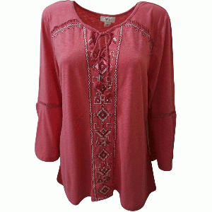 Style Co Embroidered Lantern-Sleeve Top Stitched Cream Large