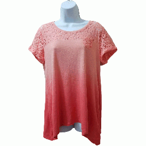 Style Co Lace-Yoke Ombre Top Coral Bliss Medium 