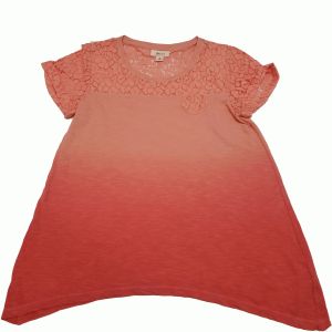 Style Co Lace-Yoke Ombre Top Coral Bliss Small 