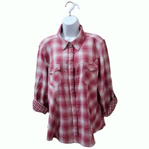 Style & Co Pocketed Plaid-Print Long Sleeve Button Down Shirt Charlston Plaid Raspberry Large Affordable Designer brands