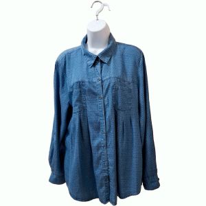 Style & Co Pleated Denim Long Sleeves Button Down Shirt Baby Dots Large  Affordable Designer brands